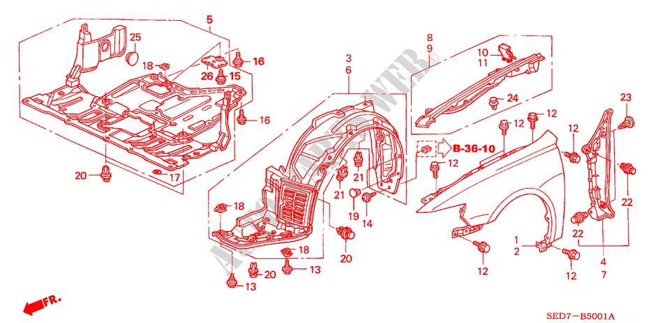 KOTFLUEGEL, VORNE (2) für Honda ACCORD TOURER 2.2 EXECUTIVE 5 Türen 5 gang-Schaltgetriebe 2005