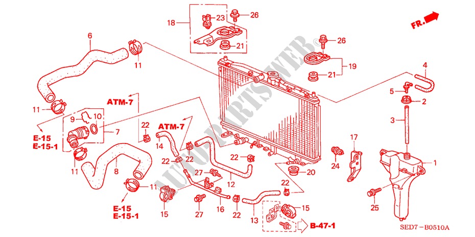 KUEHLERSCHLAUCH/RESERVETANK für Honda ACCORD TOURER 2.4 TYPE S 5 Türen 6 gang-Schaltgetriebe 2003