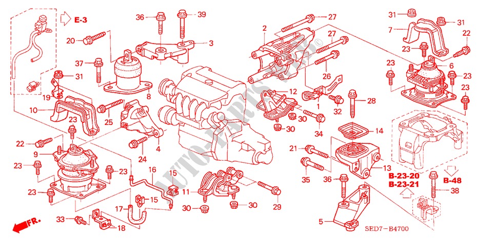 MOTORBEFESTIGUNGEN(MT) für Honda ACCORD TOURER 2.4 TYPE S 5 Türen 6 gang-Schaltgetriebe 2003