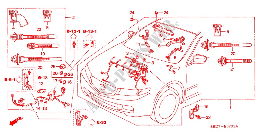 MOTORKABELBAUM(RH) (DIESEL) für Honda ACCORD TOURER 2.2 SPORT 5 Türen 5 gang-Schaltgetriebe 2004