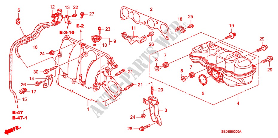 ANSAUGKRUEMMER(2.0L) für Honda ACCORD TOURER 2.0 SPORT 5 Türen 5 gang-Schaltgetriebe 2007