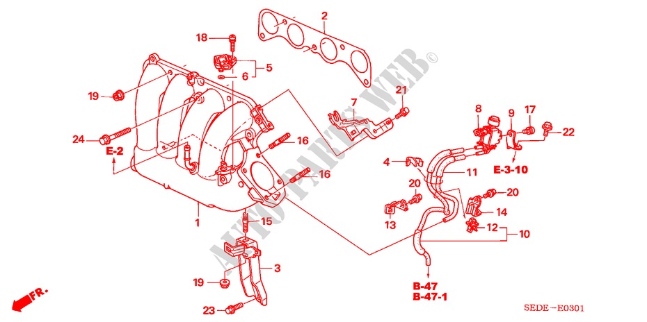 ANSAUGKRUEMMER(2.4L) für Honda ACCORD TOURER 2.4 EXECUTIVE 5 Türen 6 gang-Schaltgetriebe 2006
