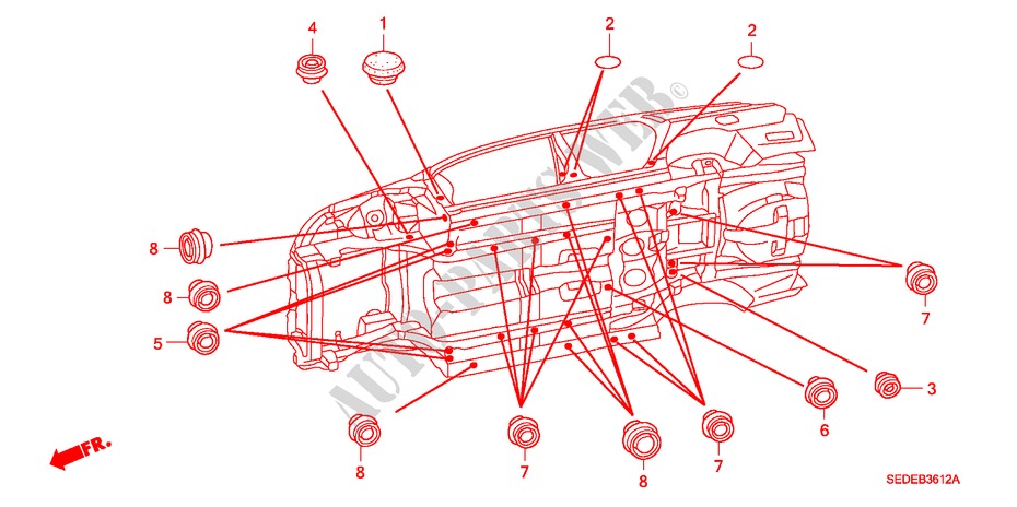 GUMMITUELLE(UNTEN) für Honda ACCORD TOURER 2.4 EXECUTIVE 5 Türen 6 gang-Schaltgetriebe 2006