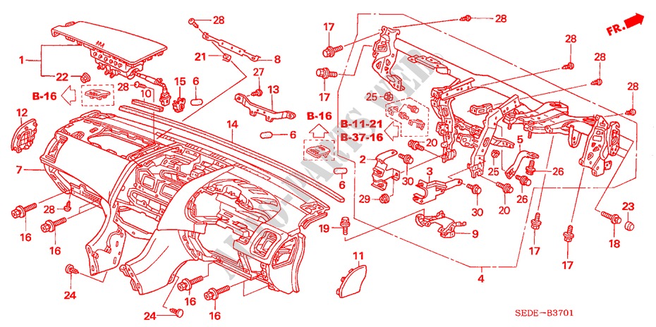 INSTRUMENTENBRETT(RH) für Honda ACCORD TOURER 2.4 TYPE S 5 Türen 6 gang-Schaltgetriebe 2007