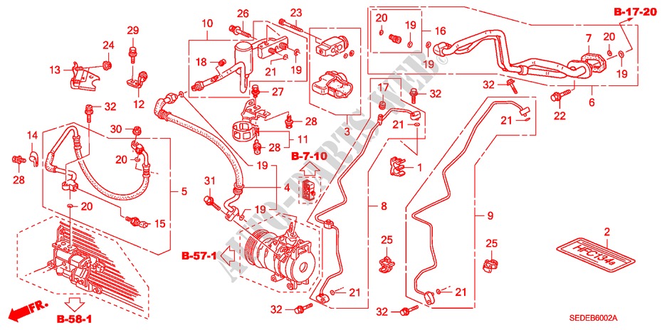 KLIMAANLAGE(SCHLAEUCHE/LEITUNGEN) (LH) (DIESEL) für Honda ACCORD TOURER 2.2 EXECUTIVE 5 Türen 6 gang-Schaltgetriebe 2008