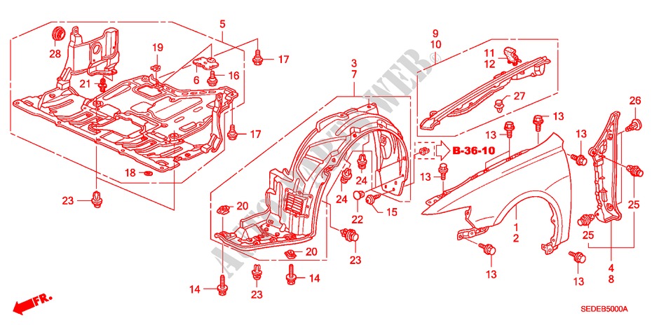 KOTFLUEGEL, VORNE für Honda ACCORD TOURER 2.4 EXECUTIVE 5 Türen 5 gang automatikgetriebe 2007