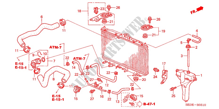 KUEHLERSCHLAUCH/RESERVETANK für Honda ACCORD TOURER 2.0 SPORT 5 Türen 5 gang-Schaltgetriebe 2007