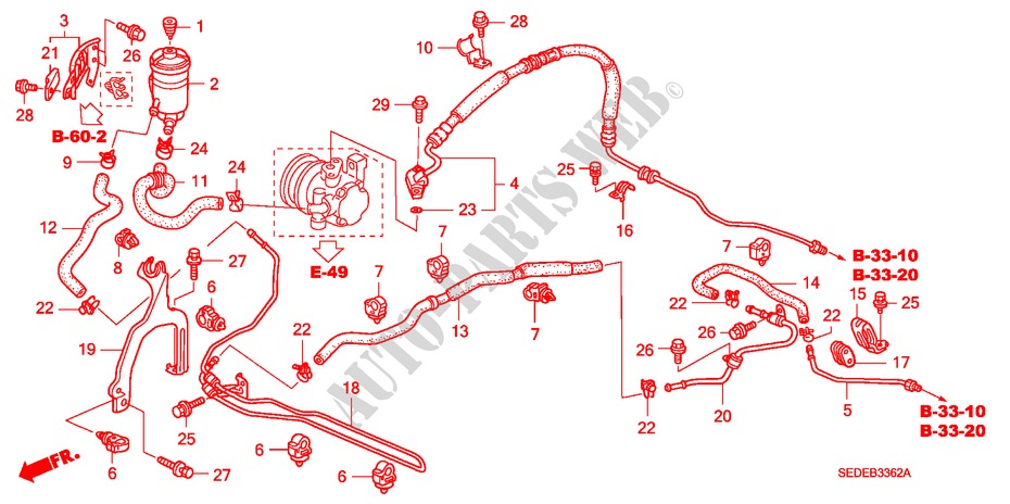 SERVOLENKLEITUNGEN(DIESEL) (LH) für Honda ACCORD TOURER 2.2 SPORT 5 Türen 6 gang-Schaltgetriebe 2006