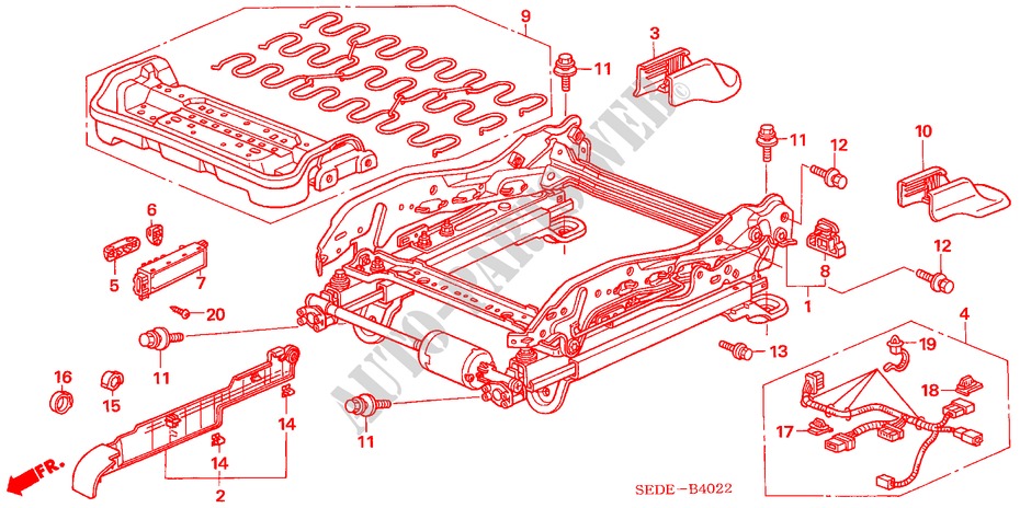 VORNE SITZKOMPONENTEN (R.)(ELEKTR. SITZVERSTELLER) für Honda ACCORD TOURER 2.4 EXECUTIVE 5 Türen 5 gang automatikgetriebe 2007