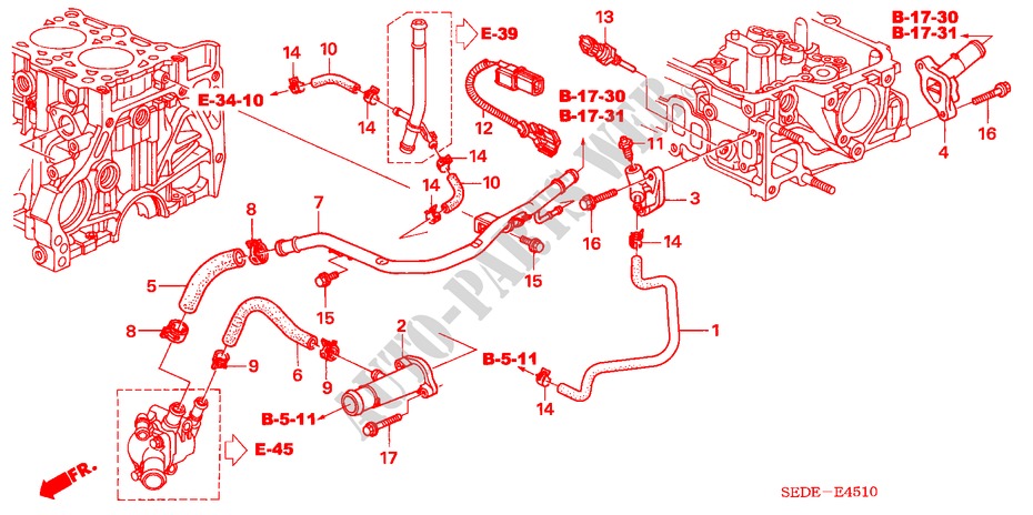 WASSERSCHLAUCH(DIESEL) für Honda ACCORD TOURER 2.2 SPORT 5 Türen 6 gang-Schaltgetriebe 2006