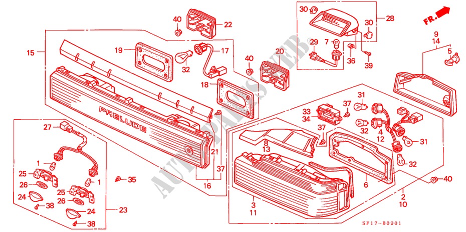 HECKLEUCHTE/RUECKFAHRLEUCHTE(2) für Honda PRELUDE 2.0I-16 4WS 2 Türen 4 gang automatikgetriebe 1990