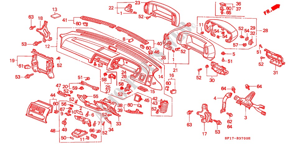 INSTRUMENTENBRETT(1) für Honda PRELUDE 2.0I-16 4WS 2 Türen 5 gang-Schaltgetriebe 1990