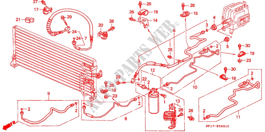 KLIMAANLAGE (SCHLAEUCHE/LEITUNGEN)(2) für Honda PRELUDE 2.0I-16 4WS 2 Türen 5 gang-Schaltgetriebe 1990