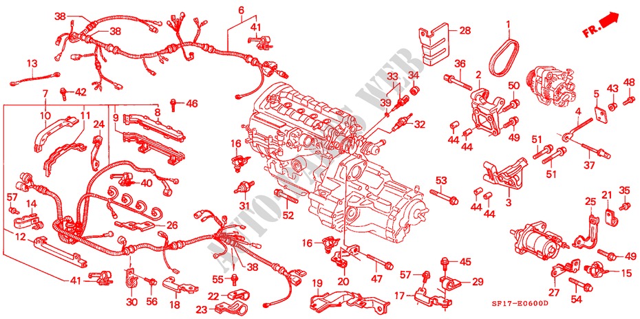 MOTORHILFSKABEL/KLAMMER für Honda PRELUDE 2.0I-16 4WS 2 Türen 5 gang-Schaltgetriebe 1990