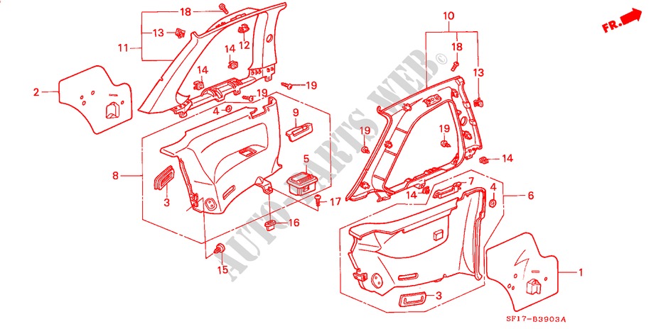 SEITENVERKLEIDUNG für Honda PRELUDE 2.0I-16 4WS 2 Türen 5 gang-Schaltgetriebe 1990
