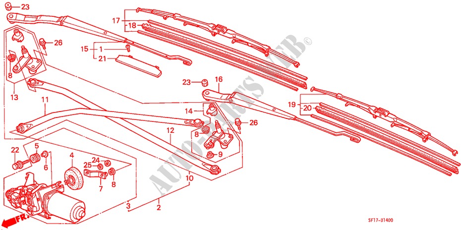 WINDSCHUTZSCHEIBENWISCHER (1) für Honda PRELUDE 2.0I-16 4WS 2 Türen 5 gang-Schaltgetriebe 1990