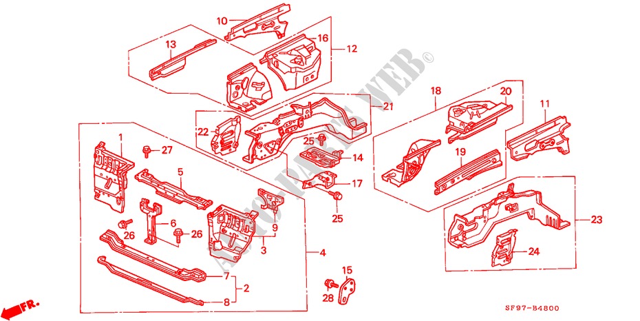 GEHAEUSESTRUKTUR(1) für Honda PRELUDE 2.0I-16 2 Türen 5 gang-Schaltgetriebe 1991