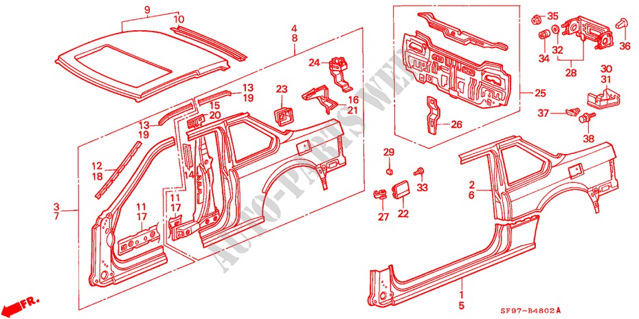 GEHAEUSESTRUKTUR(3) für Honda PRELUDE 2.0I-16 2 Türen 5 gang-Schaltgetriebe 1991