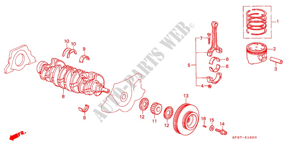 KOLBEN/KURBELWELLE für Honda PRELUDE 2.0I-16 2 Türen 4 gang automatikgetriebe 1991