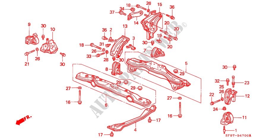 MOTORBEFESTIGUNGEN für Honda PRELUDE 2.0I-16 2 Türen 5 gang-Schaltgetriebe 1991