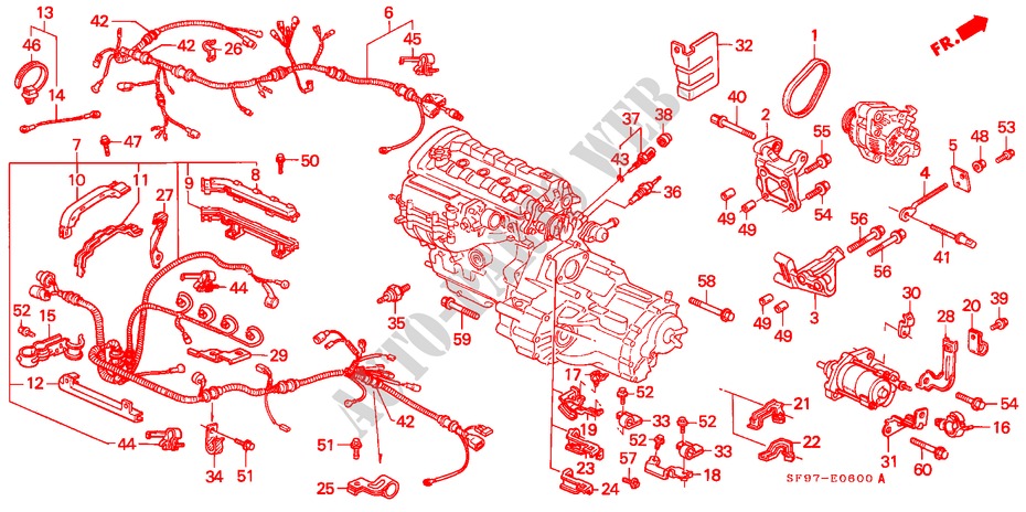 MOTORHILFSKABEL/KLAMMER für Honda PRELUDE 2.0I-16 2 Türen 5 gang-Schaltgetriebe 1991