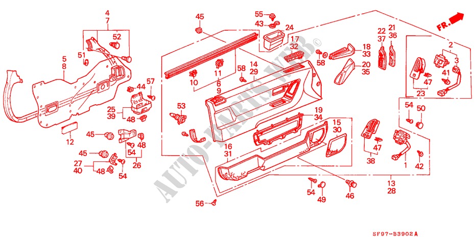 TUERVERKLEIDUNG(2) für Honda PRELUDE 2.0I-16 4WS 2 Türen 5 gang-Schaltgetriebe 1991