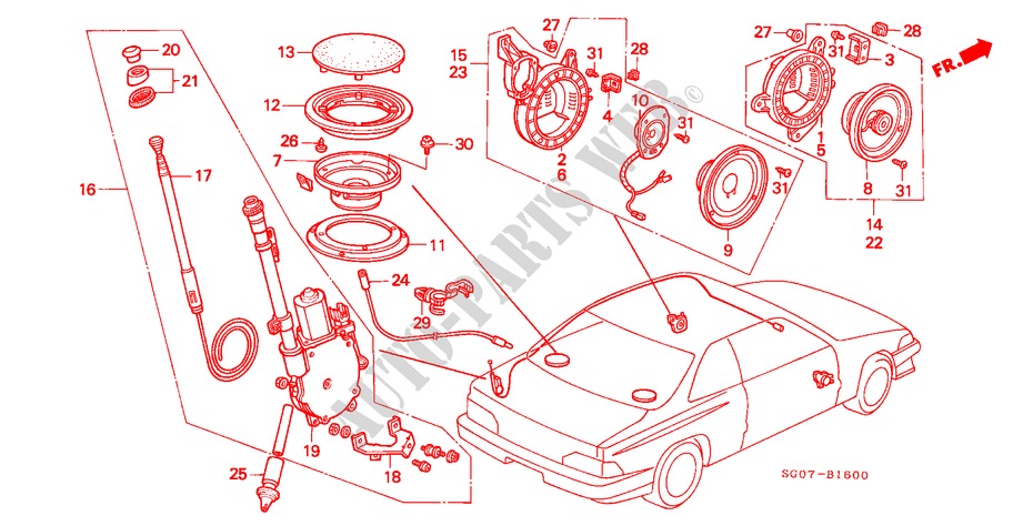 ANTENNE/LAUTSPRECHER für Honda LEGEND COUPE V6 2.7I 2 Türen 4 gang automatikgetriebe 1989