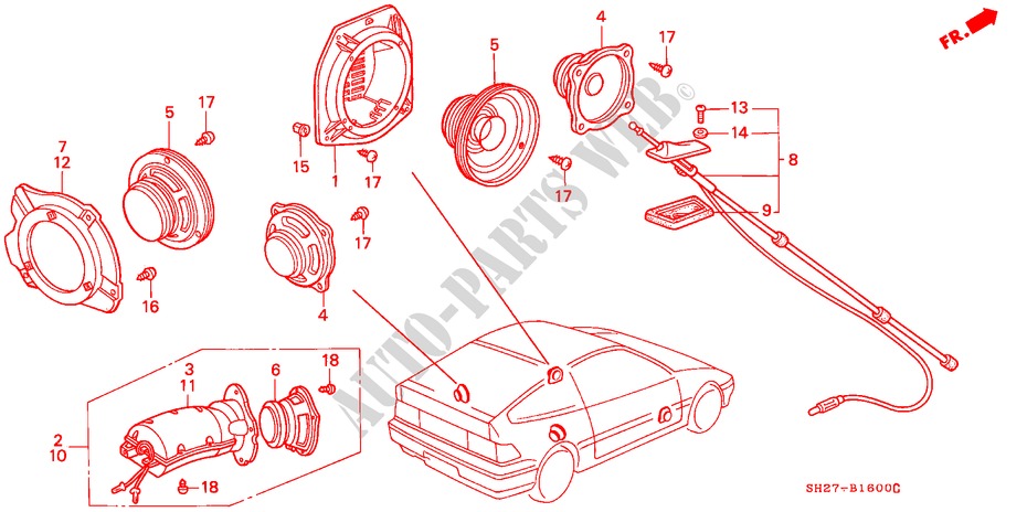 ANTENNE für Honda CIVIC CRX 1.6I-16 3 Türen 5 gang-Schaltgetriebe 1989