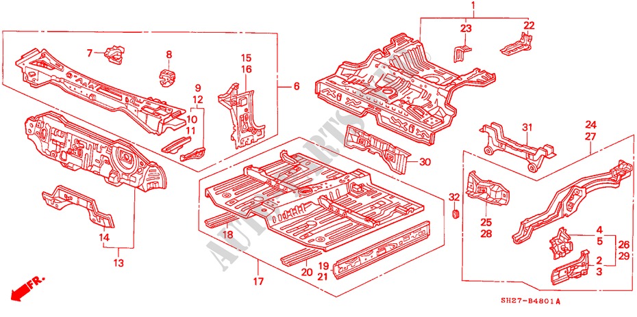 GEHAEUSESTRUKTUR(INNENBLECH)(1) für Honda CIVIC CRX 1.6I-16 3 Türen 5 gang-Schaltgetriebe 1990