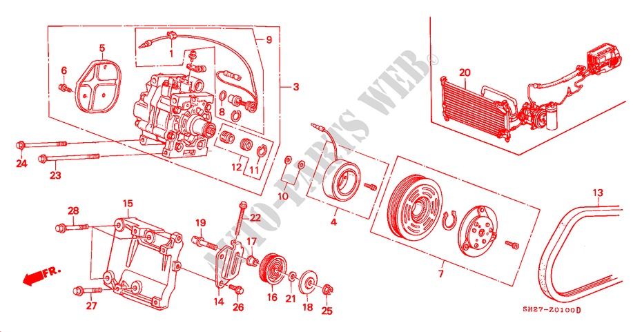 KLIMAANLAGE (KOMPRESSOR)(1) für Honda CIVIC CRX 1.6I-16 3 Türen 5 gang-Schaltgetriebe 1989