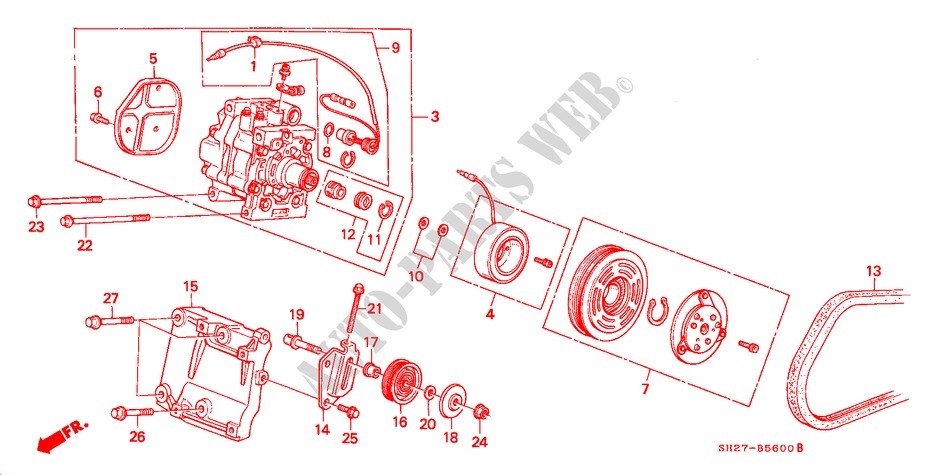 KOMPRESSOR für Honda CIVIC CRX 1.6I-16 3 Türen 5 gang-Schaltgetriebe 1990