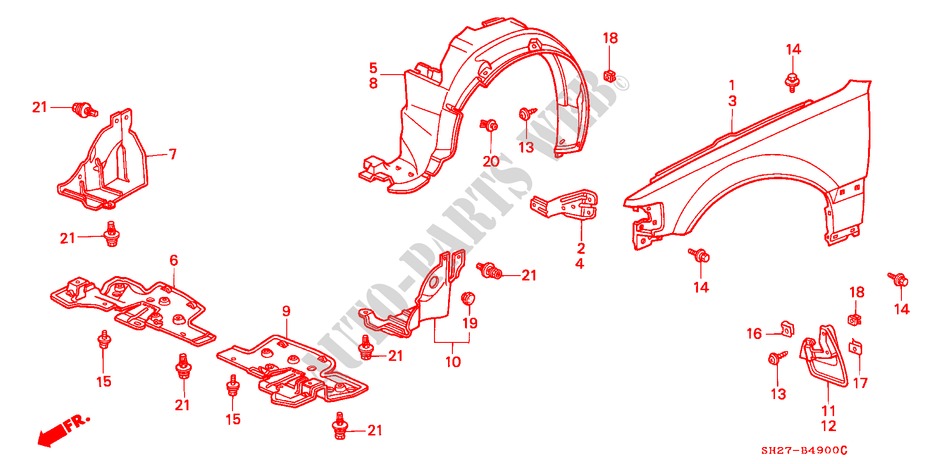 KOTFLUEGEL, VORNE für Honda CIVIC CRX 1.6I-16 3 Türen 5 gang-Schaltgetriebe 1990