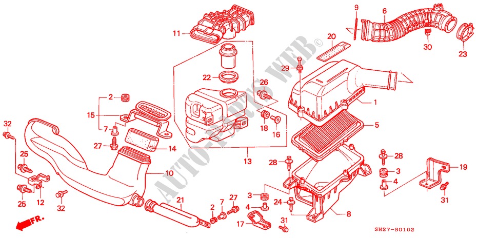 LUFTFILTER(PGM FI) (VTEC) für Honda CIVIC CRX 1.6I-VT 3 Türen 5 gang-Schaltgetriebe 1990
