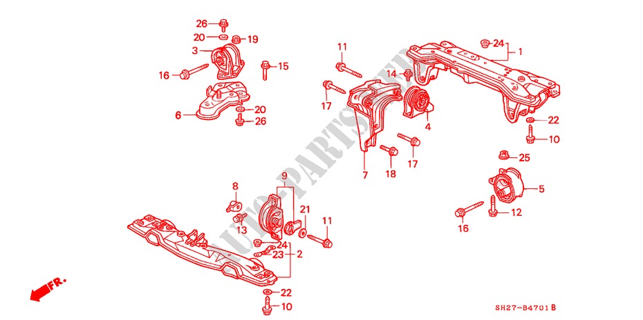 MOTORBEFESTIGUNGEN(VTEC) für Honda CIVIC CRX 1.6I-VT 3 Türen 5 gang-Schaltgetriebe 1990