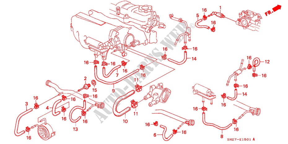 WASSERSCHLAUCH für Honda CIVIC CRX 1.6I-16 3 Türen 5 gang-Schaltgetriebe 1989