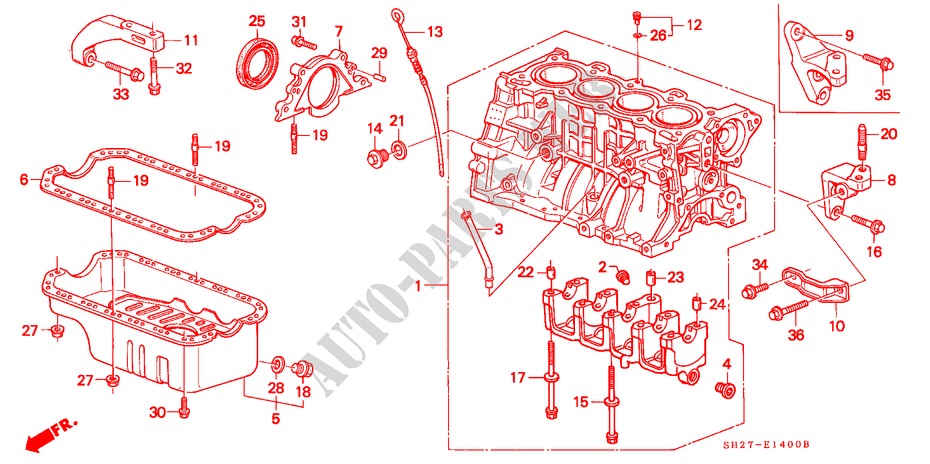 ZYLINDERBLOCK/OELWANNE für Honda CIVIC CRX 1.6I-16 3 Türen 5 gang-Schaltgetriebe 1989