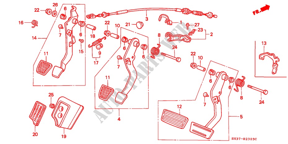 BREMSPEDAL/KUPPLUNGSPEDAL(RH) für Honda CIVIC 1.6I-VT 3 Türen 5 gang-Schaltgetriebe 1990