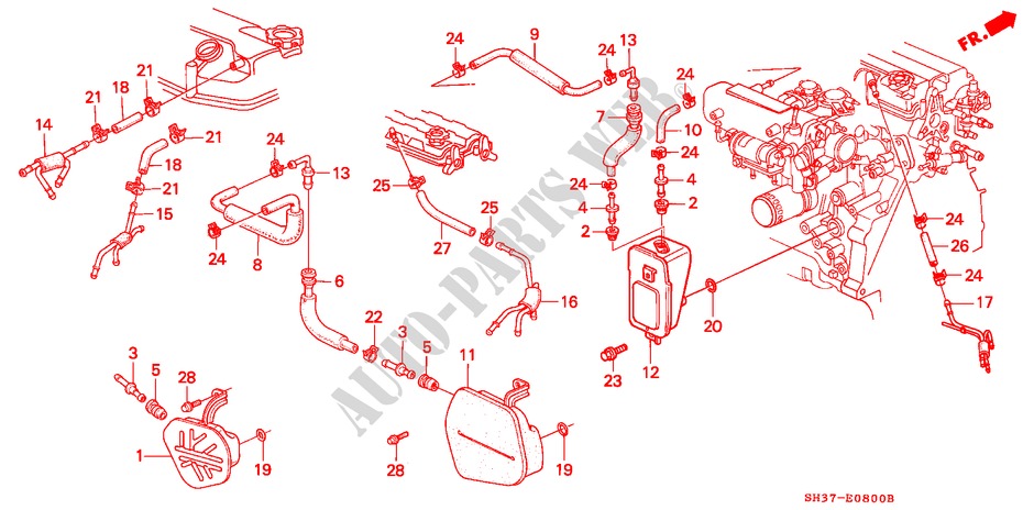 ENTLUEFTUNGSKAMMER für Honda CIVIC 1.6I-VT 3 Türen 5 gang-Schaltgetriebe 1991