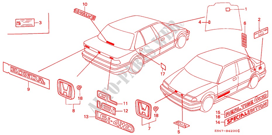 EMBLEM für Honda CIVIC GL 4 Türen 5 gang-Schaltgetriebe 1991