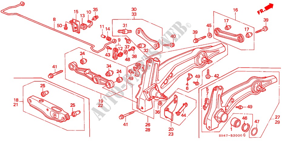 HINTEN STABILISATOR/ UNTERER ARM, HINTEN für Honda CIVIC GL 4 Türen 5 gang-Schaltgetriebe 1991