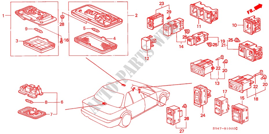 INNENLEUCHTE/SCHALTER für Honda CIVIC GL 1500 4 Türen 5 gang-Schaltgetriebe 1988