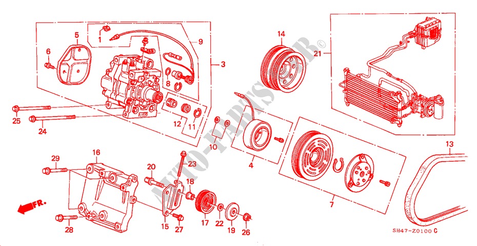 KLIMAANLAGE (KOMPRESSOR) für Honda CIVIC GL 4 Türen 5 gang-Schaltgetriebe 1991