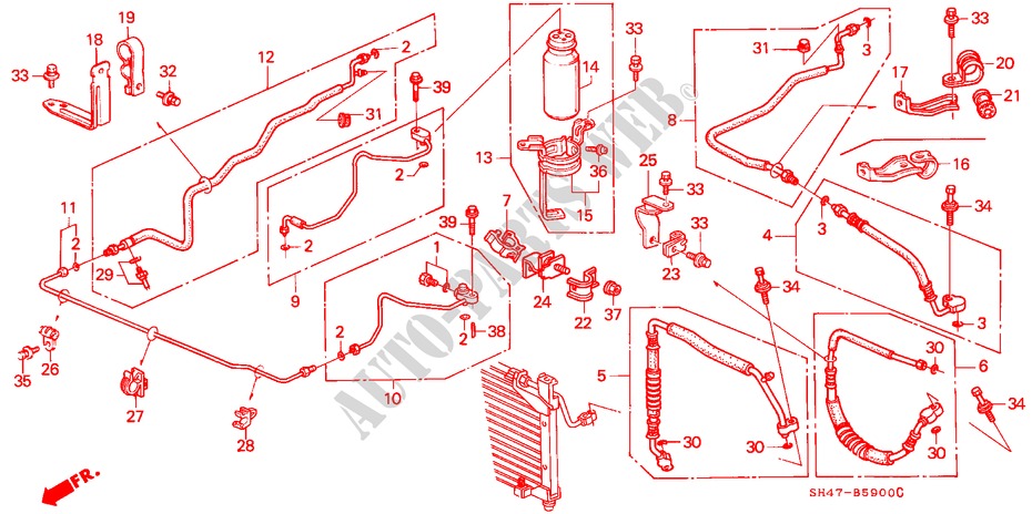 KLIMAANLAGE (SCHLAEUCHE/LEITUNGEN)(LH) für Honda CIVIC GL 4 Türen 5 gang-Schaltgetriebe 1991