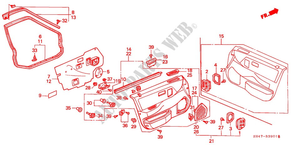 TUERVERKLEIDUNG, VORNE für Honda CIVIC GL 4 Türen 5 gang-Schaltgetriebe 1991