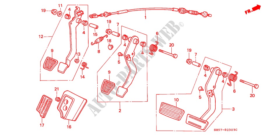 BREMSPEDAL/KUPPLUNGSPEDAL(2) für Honda CIVIC SHUTTLE GL 5 Türen 5 gang-Schaltgetriebe 1989