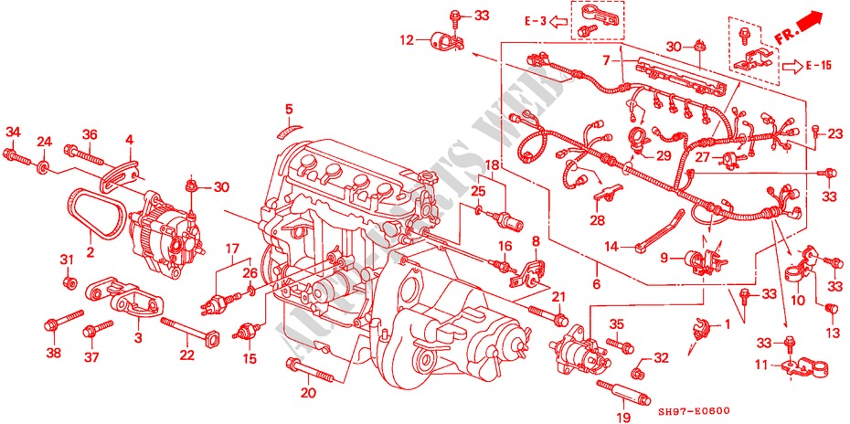 MOTORKABELBAUM/KLAMMER für Honda CIVIC SHUTTLE 1.6I-4WD 5 Türen 4 gang automatikgetriebe 1995