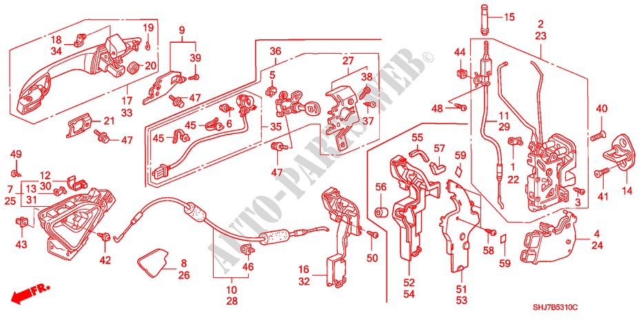 TUERSCHLOESSER, VORNE/AEUSSERER GRIFF für Honda ODYSSEY EXL 5 Türen 5 gang automatikgetriebe 2009