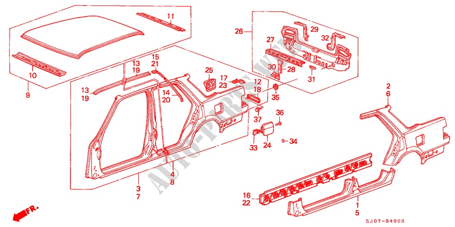 GEHAEUSESTRUKTUR(4)(4D) für Honda ACCORD EX 4 Türen 4 gang automatikgetriebe 1988