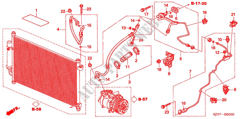 KLIMAANLAGE(SCHLAEUCHE/LEITUNGEN)(1.7L)(LH) für Honda FR-V 1.7 COMFORT 5 Türen 5 gang-Schaltgetriebe 2006