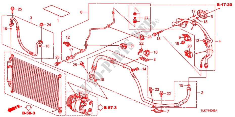 KLIMAANLAGE(SCHLAEUCHE/LEITUNGEN)(1.8L)(LH) für Honda FR-V 1.8 COMFORT 5 Türen 6 gang-Schaltgetriebe 2009